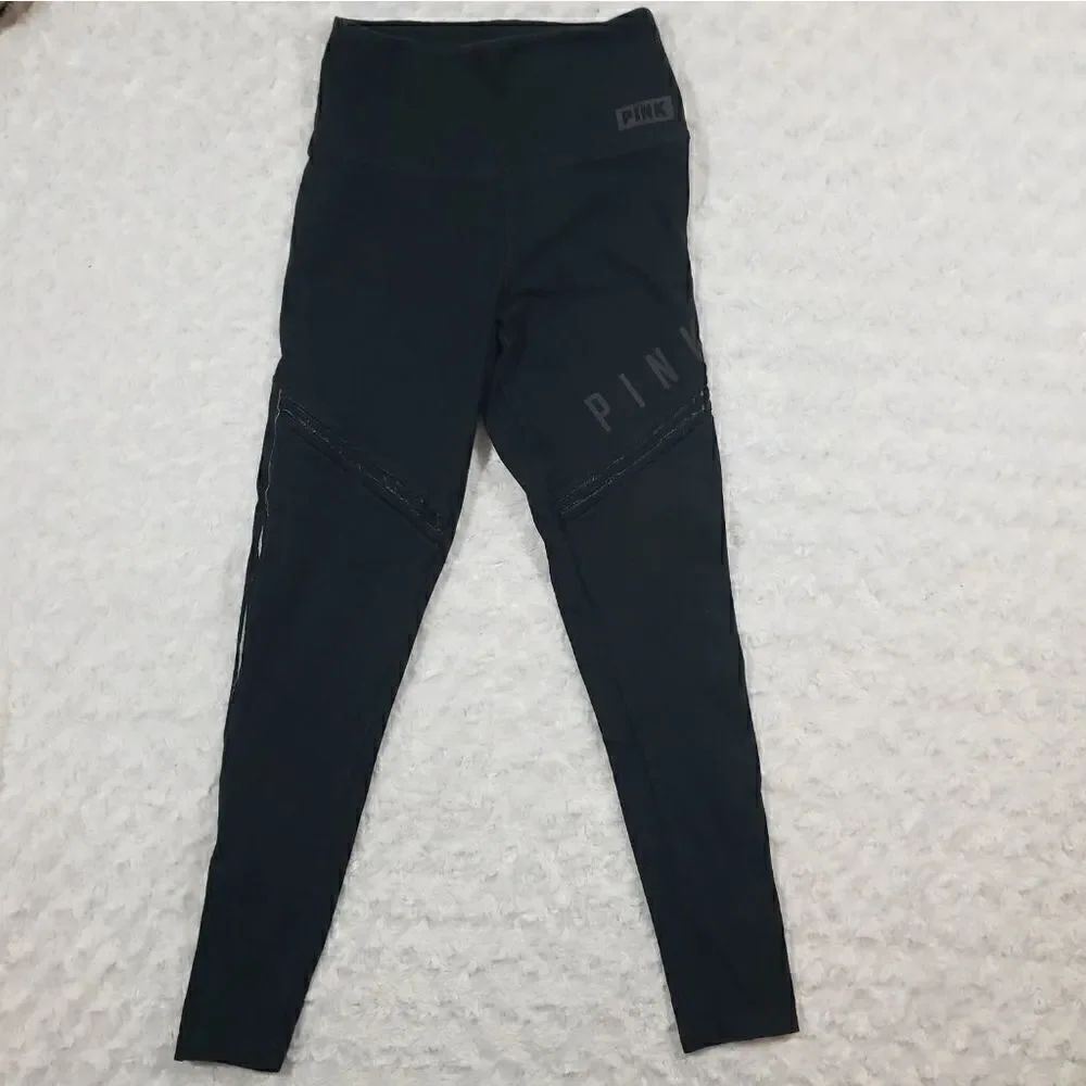 Pink mesh inset black leggings small